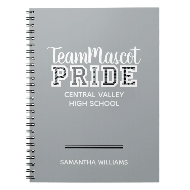 Silver Gray School Pride Mascot Name Notebook Notizblock (Vorderseite)