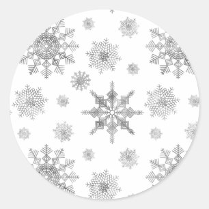 Silver Gray Snowflake Shapes Runder Aufkleber