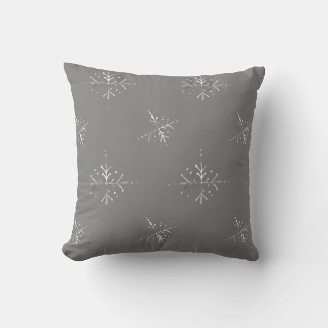 Silver Gray Snowflakes Pattern Kissen (Vorderseite)