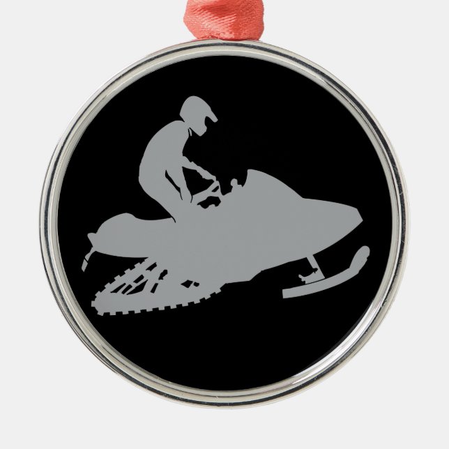 Silver Gray Snowmobiler Ornament Aus Metall (Vorne)