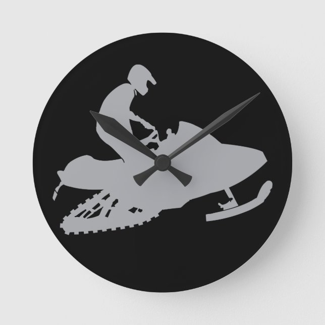 Silver Gray Snowmobiler Runde Wanduhr (Vorderseite)