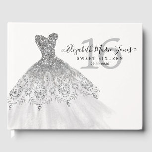 Silver Gray Sparkle Glitzer Dress 16. Geburtstag Gästebuch