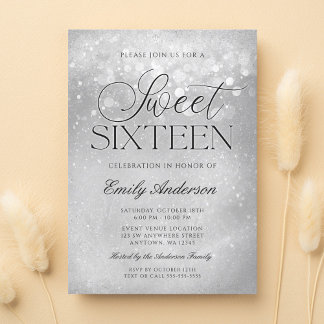 Silver Gray Sparkle Sweet 16 Einladung