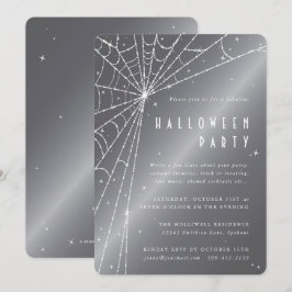 Silver-Gray Sparkling Spider Web Halloween-Party Einladung