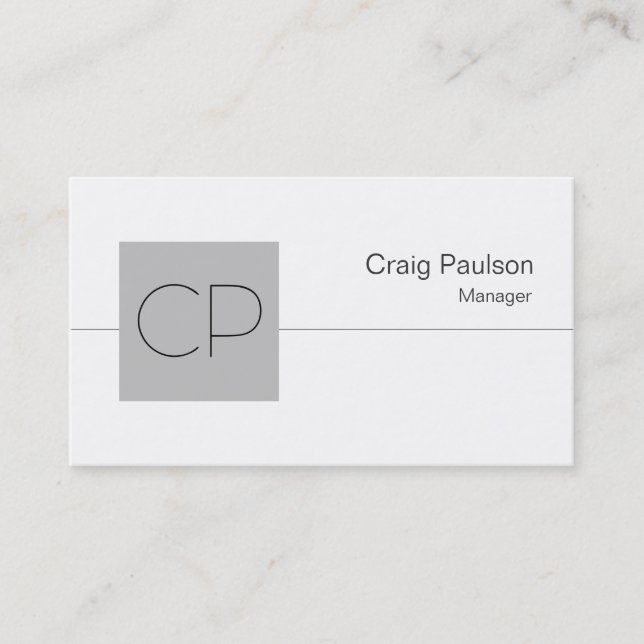 Silver Gray Square White Monogram Business Card Visitenkarte (Vorderseite)