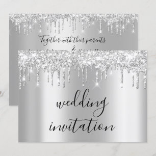 Silver Gray Tropfens Gray Black Spark Wedding Einladung