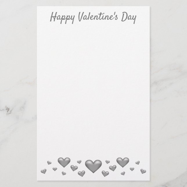 Silver Gray Valentine's Day Hearts & Custom Text Briefpapier (Vorderseite)