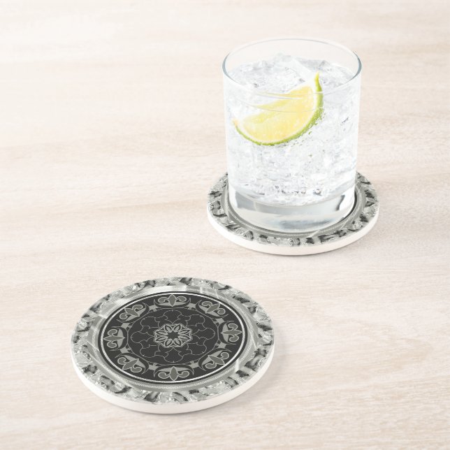Silver Gray Verziert Celtic Design Sandstein Untersetzer (Seite)