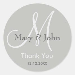 Silver Gray Vielen Dank für Ihr Wedding Monogram S Runder Aufkleber