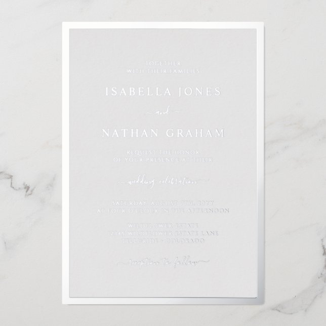 Silver Gray Wedding Folieneinladung (Vorderseite)