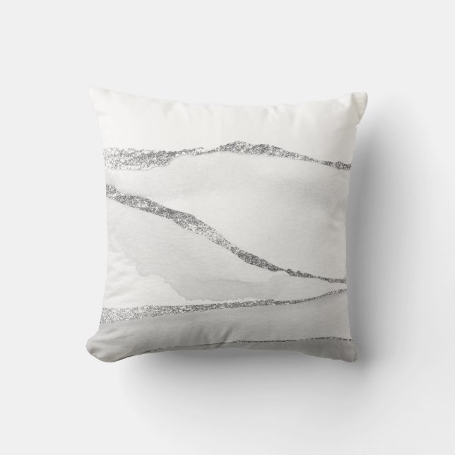 Silver Gray & White Minimal Abstrakte Landschaft Kissen (Vorderseite)