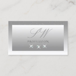 Silver Gray White Ombre Sparkling Jewels Initials Visitenkarte