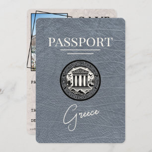 Silver Greece Passport Save the Date Card