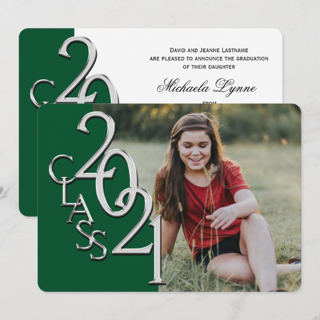 Silver Green 2021 - Invitation de graduation photo (Devant / Derrière)