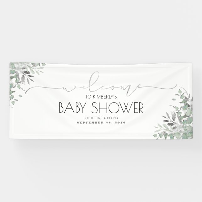 Silver Green Branches Baby Shower Banner (Horizontal)
