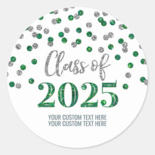 Silver Green Confetti Abschluss 2025 Runder Aufkleber