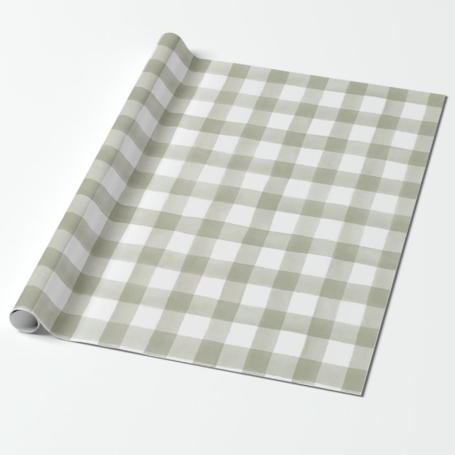 Silver Green English Country Karo Karierte Geschen Geschenkpapier (Ungerollt)