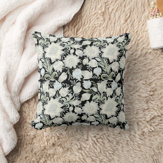 Silver Green Floral Throw Kissen (Decke)