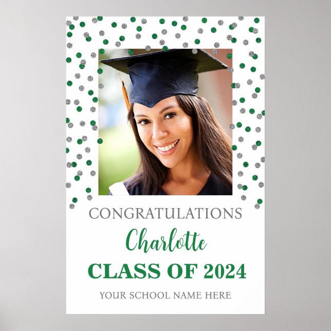 Silver Green Graduation Party Custom 20x30 Foto Poster (Vorne)