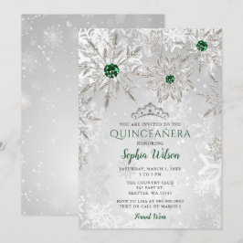 Silver Green Snowflake Princess Tiara Quinceañera Einladung