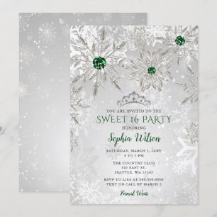 Silver Green Snowflake Prinzessin Tiara Sweet 16 Einladung