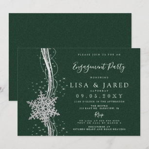 Silver Green Snowflakes Winter Engagement Party Einladung