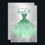 Silver Green Sparkle Dress Sweet 16 Geburtstag Einladung<br><div class="desc">Silver Emerald Green Sparkle Dress Sweet 16 Geburtstag Einladung</div>