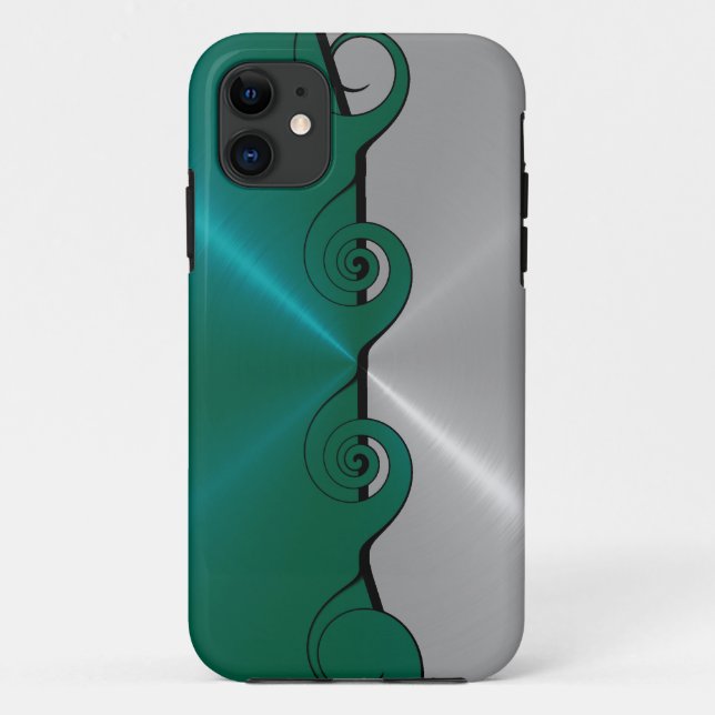 Silver Green Stainless Metallic Swirl Muster Case-Mate iPhone Hülle (Rückseite)