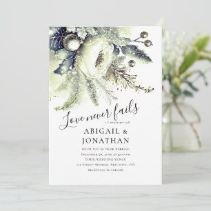Silver Green Winter Floral Christlich Bible Weddin Einladung