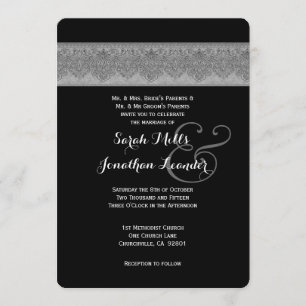 Silver Grey and Black Damask Wedding Template V07 Einladung