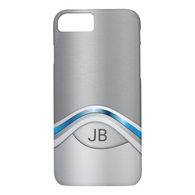 Silver Grey Blue Metallic Look mit Monogram Case-Mate iPhone Hülle (Rückseite)