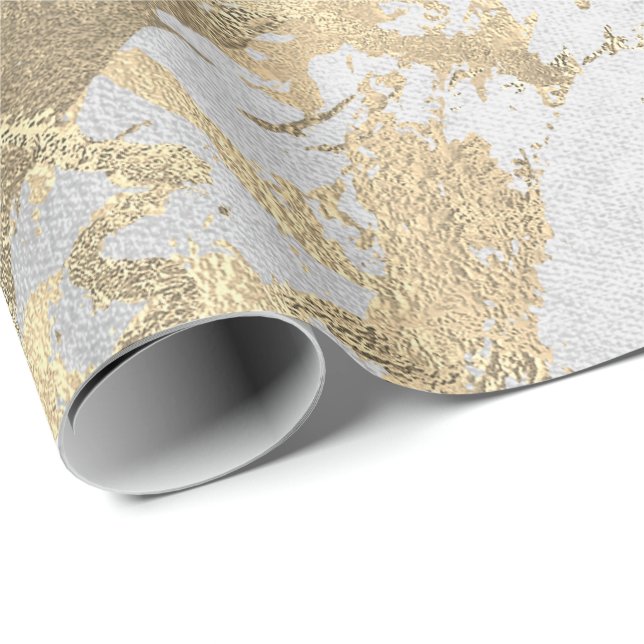 Silver Grey Foxier Gold Marmor Shiny Metallic VIP Geschenkpapier (Rolleneckpunkt)