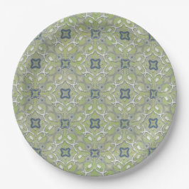 Silver Grey Green Blue Metallic Filigree Muster Pappteller