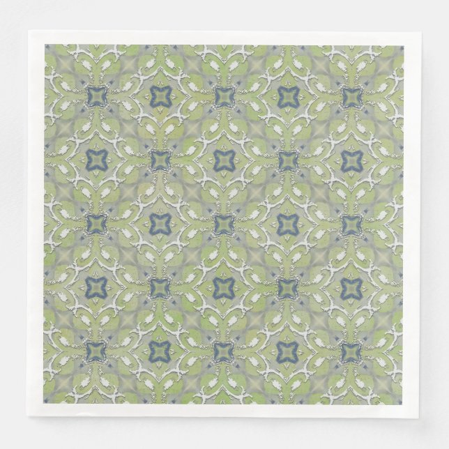 Silver Grey Green Blue Metallic Filigree Muster Serviette (Vorderseite)