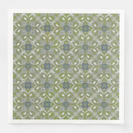Silver Grey Green Blue Metallic Filigree Muster Serviette
