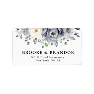 Silver Grey Ivory Floral Winter Rustikale Hochzeit Adressaufkleber