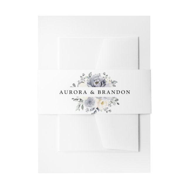 Silver Grey Ivory Floral Winter Rustikale Hochzeit Einladungsbanderole (Vorderseite Beispiel)