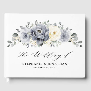 Silver Grey Ivory Floral Winter Rustikale Hochzeit Gästebuch