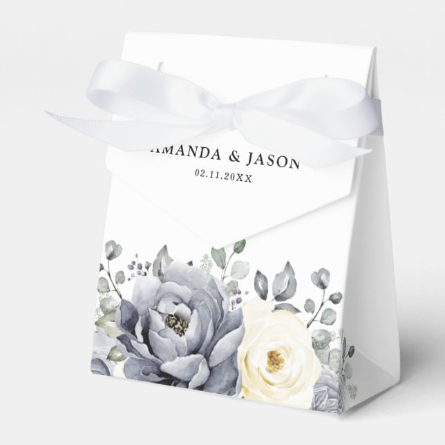 Silver Grey Ivory Floral Winter Rustikale Hochzeit Geschenkschachtel (Vorderseite)