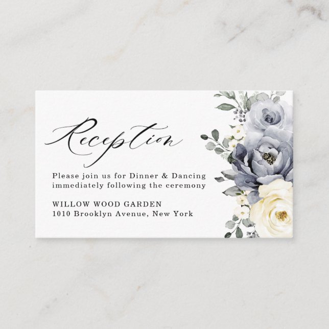 Silver Grey Ivory Floral Winter Wedding Empfang Begleitkarte (Vorderseite)