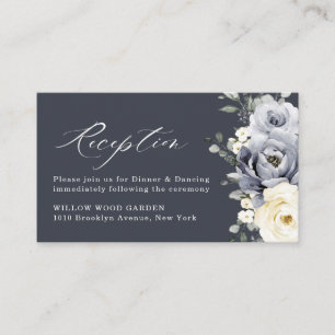 Silver Grey Ivory Floral Winter Wedding Empfang Begleitkarte