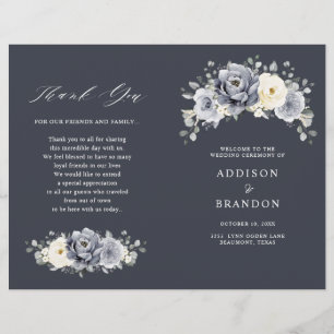 Silver Grey Ivory Floral Winter Wedding Programme