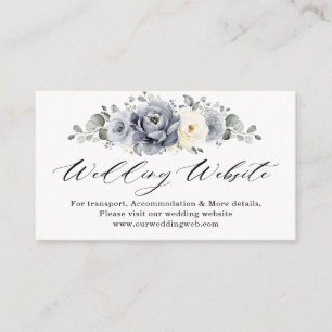 Silver Grey Ivory Floral Winter Wedding Website    Begleitkarte