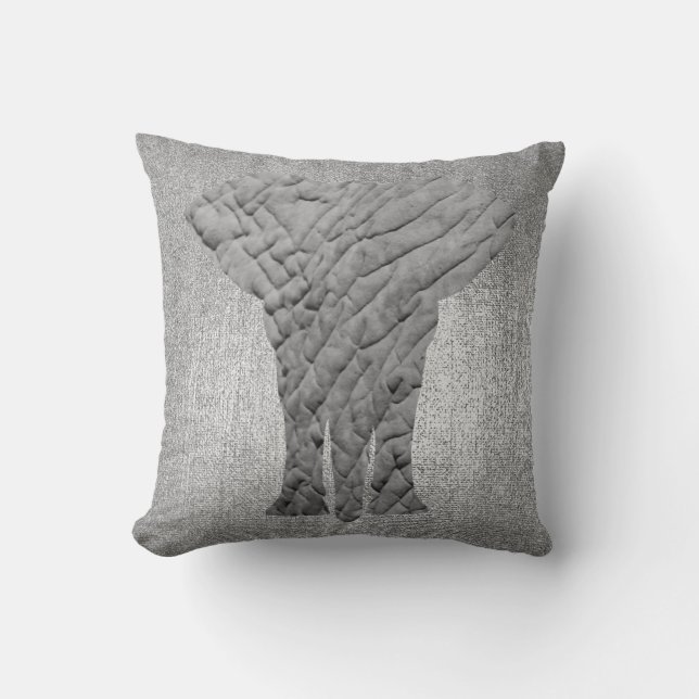 Silver Grey Metallic Black Animal Skin Elephant Kissen (Vorderseite)