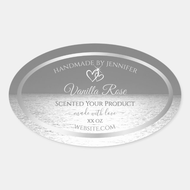 Silver Grey Ocean Sunset Product Packaging Labels Ovaler Aufkleber (Vorderseite)