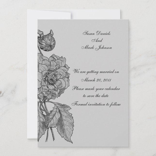 Silver Grey Peony Floral Wedding Save the Date Einladung (Vorderseite)