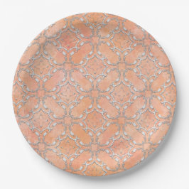 Silver Grey Pink Orange Metallic Filagree Pattern Pappteller