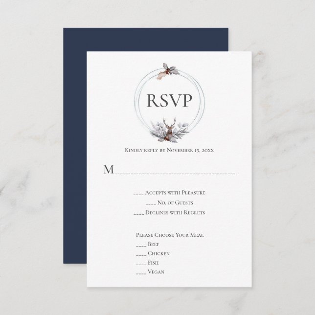 Silver Grey Rust Navy Deer Antler Wedding RSVP (Vorne/Hinten)