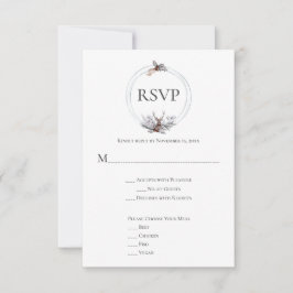 Silver Grey Rust Navy Deer Antler Wedding RSVP Karte