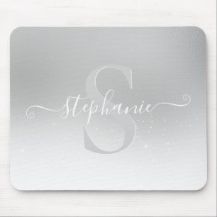 Silver Grey Shimmer Sparkle Monogram Mouse Pad Mousepad